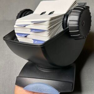 Rolodex Rotary Business Card File Organizer Black R-48 with A-Z Tabs and Cards